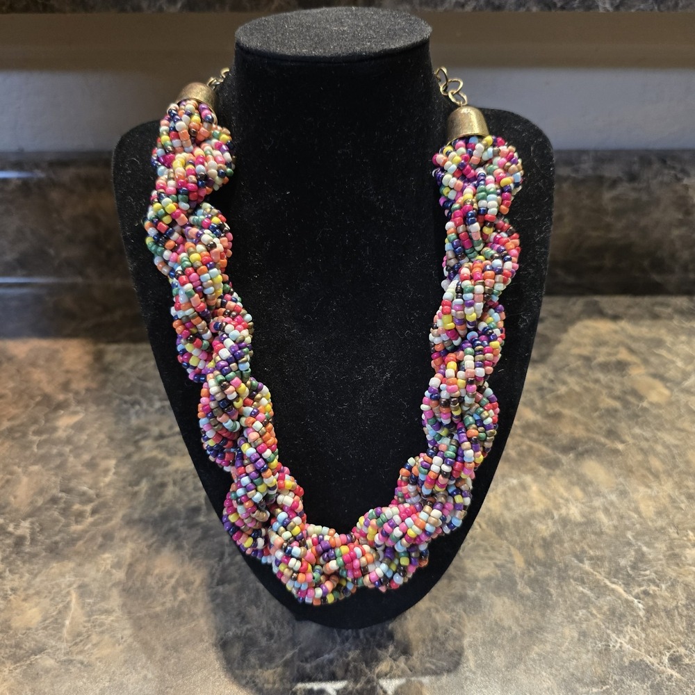 VINTAGE BIJOU COLLIER AFRICAIN EN PERLE ROCAILLE MULTICOLORE FAIT MAINS